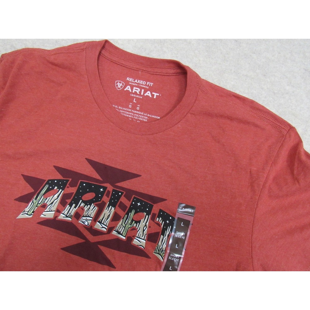 Ariat Womens SW Logo Landscape T-Shirt Red Clay Heather Relaxed Fit Large NWT